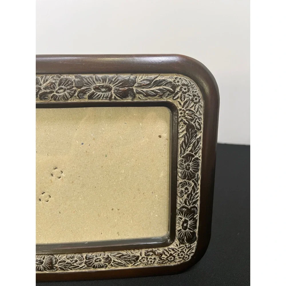 Vintage Floral Relief Picture Frame Dark Wood Tone Tabletop 4x6 Style Decor